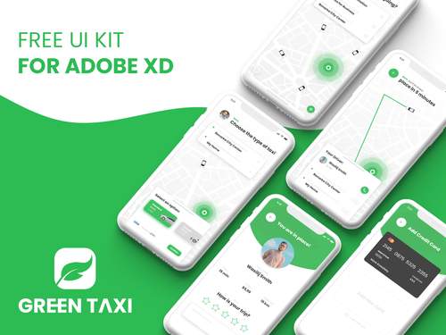 绿色出租车 Adobe XD免费用户界面工具包UI素材 - PNG派