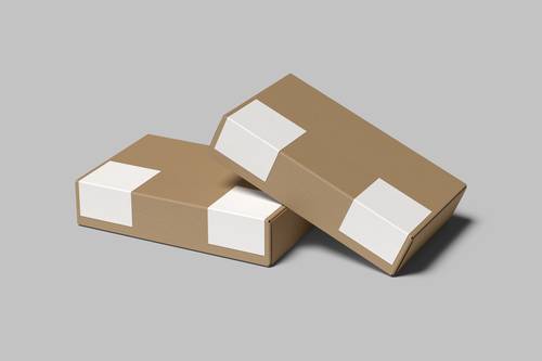 带贴纸牛皮纸包装盒PS样机模板 - PNG派