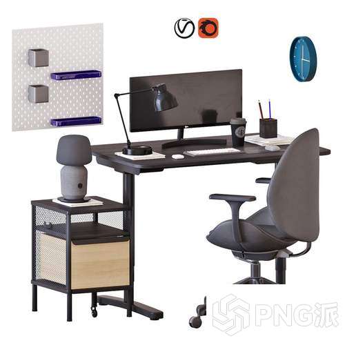 办公桌书桌电脑椅3D模型 - PNG派