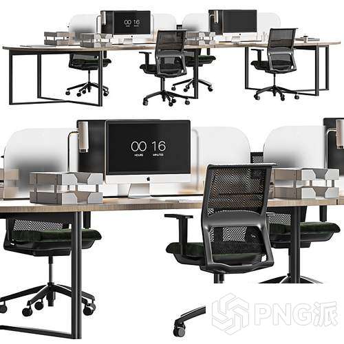 电脑椅书桌办公桌3D模型 - PNG派