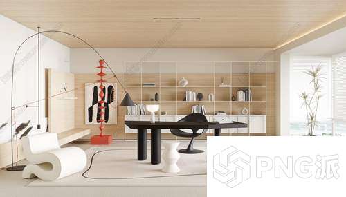 书桌办公桌电脑椅3D模型 - PNG派