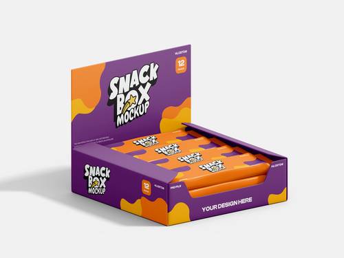 独立长条零食包装整体纸盒PS样机模板 - PNG派