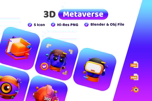 元宇宙相关的3D图标资源包 - PNG派