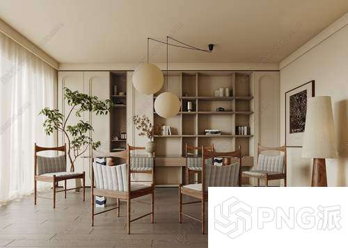 原木风客厅桌椅套装3D模型 - PNG派