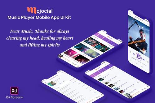Mojsocial音乐播放器移动应用UI套件（Adobe XD） - PNG派