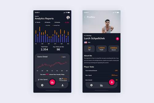 健身统计移动应用程序暗版（Adobe XD）UI素材 - PNG派