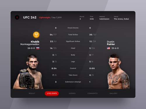 iPad应用程序上的UFC 242比赛结果UI素材 - PNG派