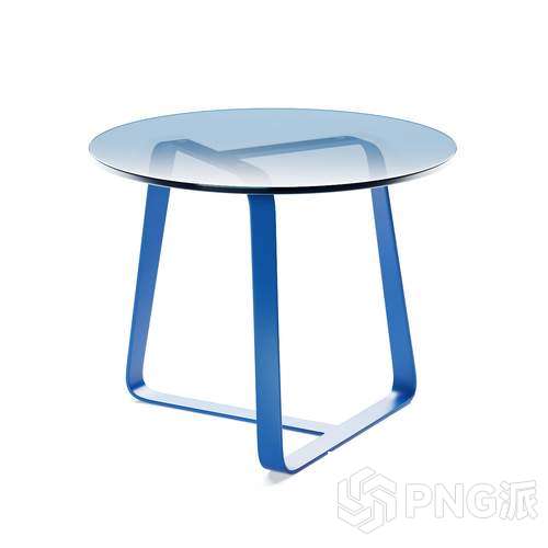 蓝色单脚玻璃圆茶几3D模型 - PNG派