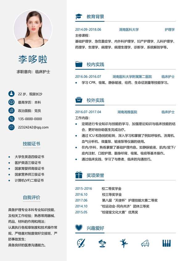 临床护士专业word简历免费下载免费下载 - PNG派