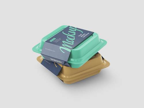 带纸质套筒一次性餐饮包装盒PS样机模板 - PNG派