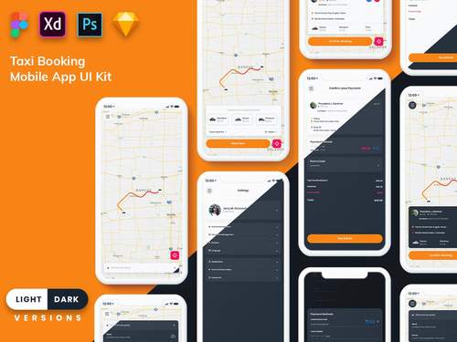 出租车预订移动应用程序UI（浅色和深色） - PNG派