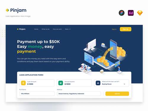 Pinjam 简单贷款申请网站英雄UI - PNG派