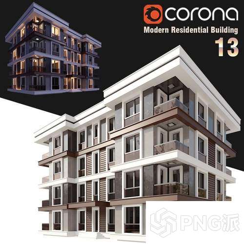 现代错层住宅建筑3D模型 - PNG派