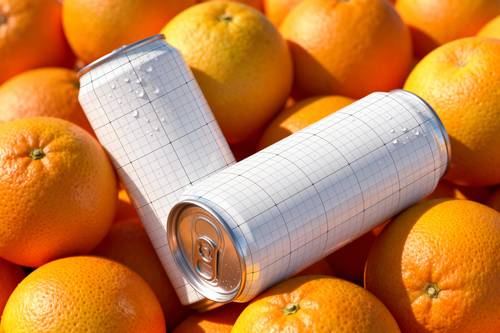 橙子堆易拉罐饮料包装瓶PS样机模板 - PNG派