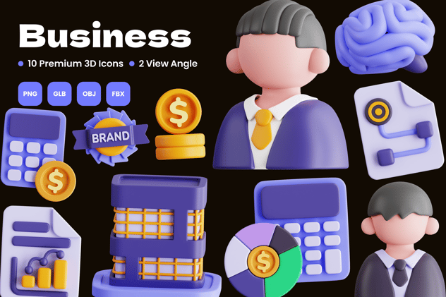 商业金融行业3D图标资源包 - PNG派
