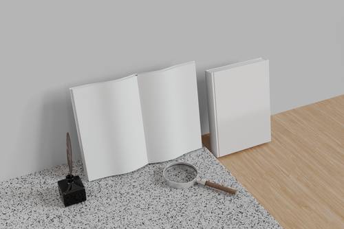 展开的书籍、书籍封面PS样机模板 - PNG派