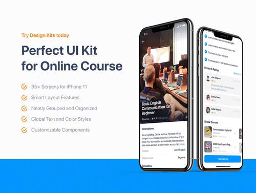 Edulake Adobe XD在线课程移动UI工具包 - PNG派