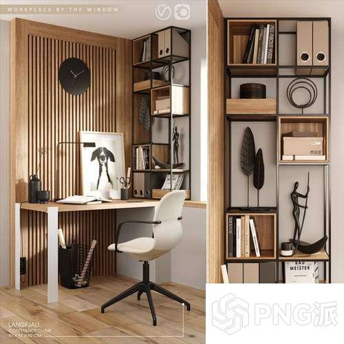 书桌办公桌电脑椅3D模型 - PNG派