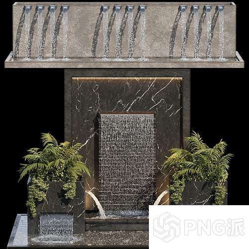 大理石纹双喷头水幕景观3D模型 - PNG派