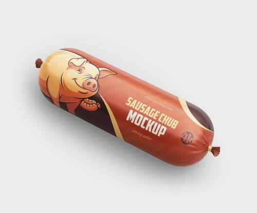 圆柱形猪肉火腿肠外包装袋PS样机模板 - PNG派