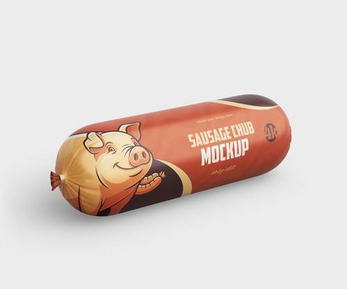 圆柱形猪肉火腿肠外包装袋PS样机模板 - PNG派