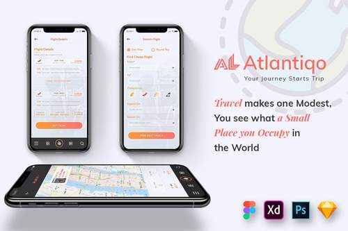 Atlantigo旅行和航班预订移动应用程序UI套件 - PNG派