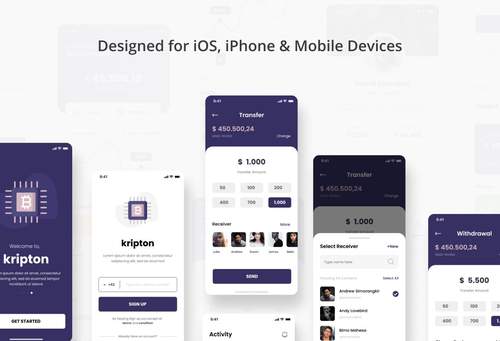 Krypton 加密钱包iOS应用模板UI素材 - PNG派