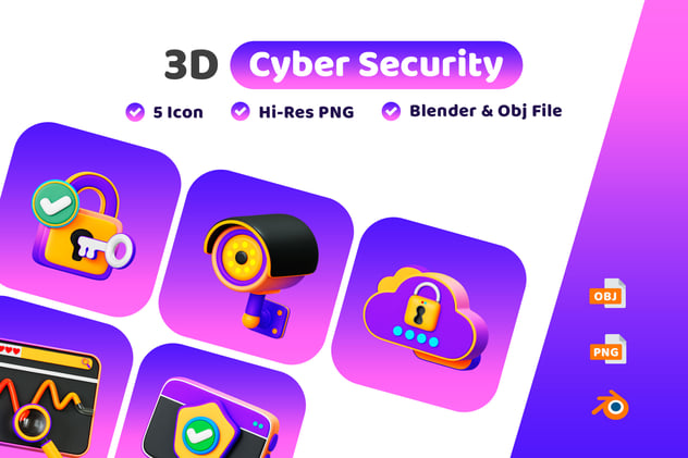 网络安全3D图标 - PNG派