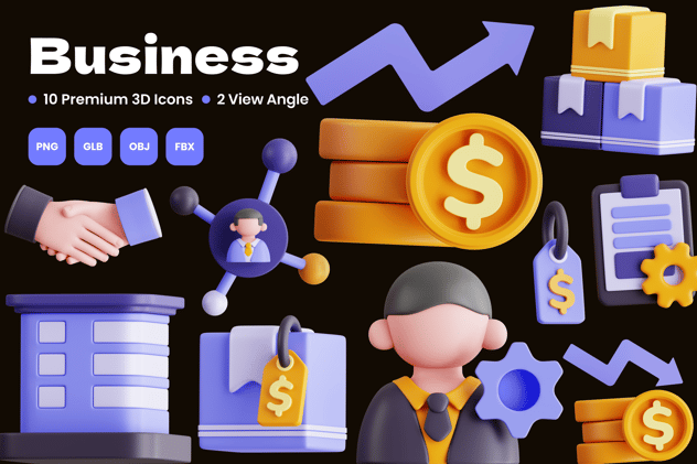 商业金融主题3D图标素材 - PNG派