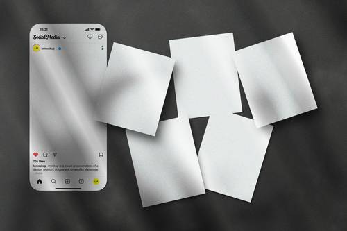 社交媒体帖子浮动在手机上方PS样机模板 - PNG派