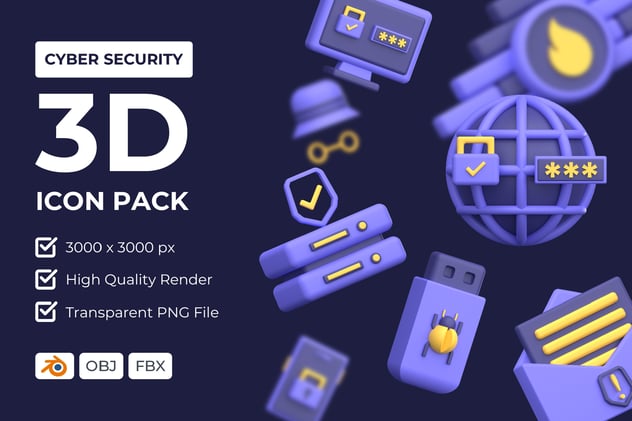 网络安全3D图标包 - PNG派