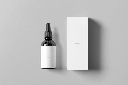 黑色滴管瓶和包装盒PS样机模板 - PNG派