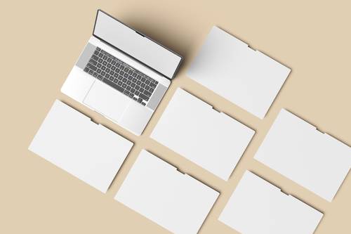 笔记本电脑屏幕层叠展示PS样机模板 - PNG派