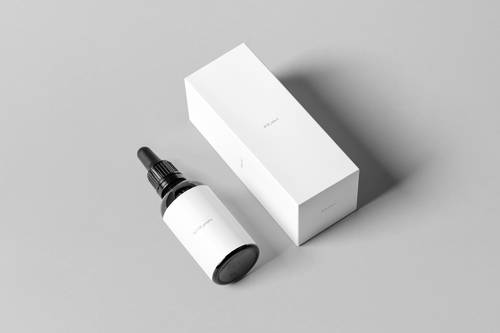 黑色滴管瓶和包装盒PS样机模板 - PNG派