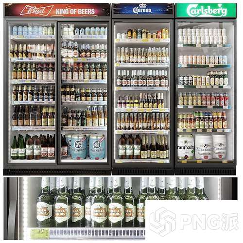 多品牌啤酒冷藏展示柜3D模型 - PNG派