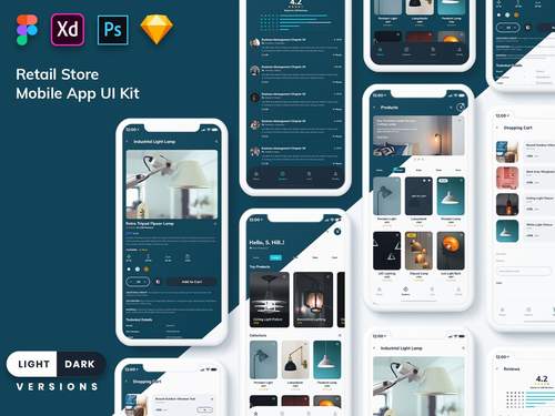 零售店移动应用UI套件（浅色和深色） - PNG派