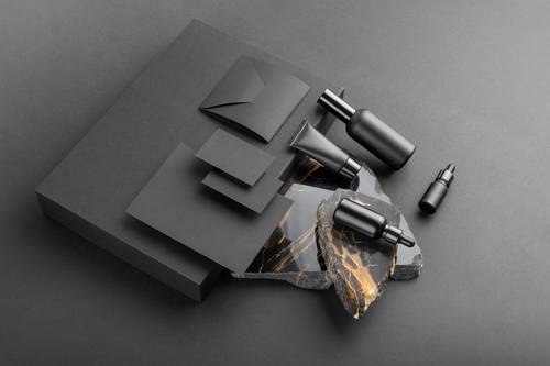 高端暗黑系化妆品VI样机组合展示PS模板 - PNG派