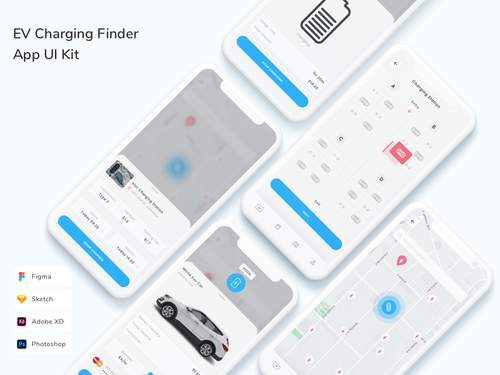 电动汽车充电查找器应用程序UI套件 - PNG派