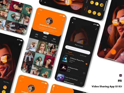  视频共享应用Ui Kit（用户资料、制作视频、搜索音乐） - PNG派
