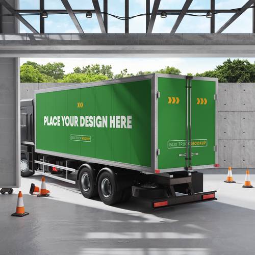 箱式卡车车体广告PS样机模板 - PNG派