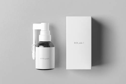 按压喷头药品包装瓶和包装盒PS样机模板 - PNG派