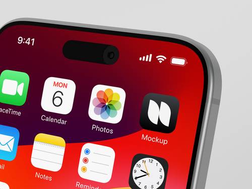 手机屏幕局部特写APP图标展示PS样机模板 - PNG派