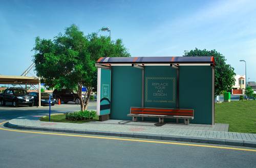 公交站牌广告PS样机模板 - PNG派