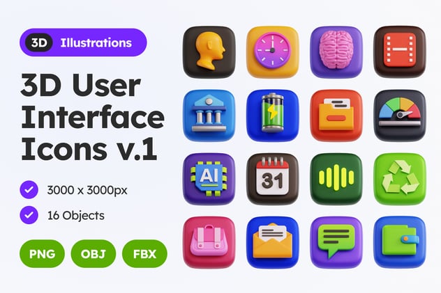 UI用户界面常用图标3D格式 - PNG派