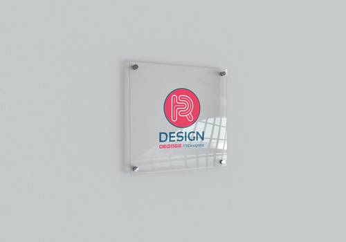 透明亚克力玻璃公司墙体LOGO标牌PS样机模板 - PNG派