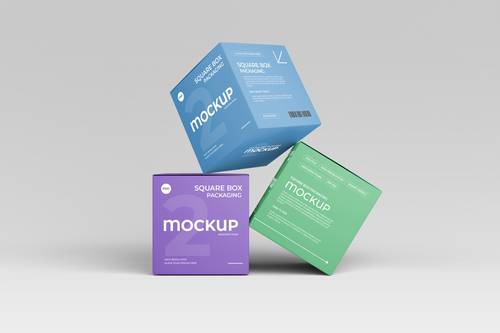正方形包装盒PS样机模板 - PNG派