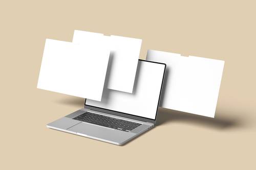 笔记本电脑屏幕层叠展示PS样机模板 - PNG派