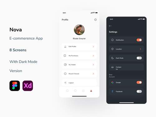 Nova E commence移动应用程序 个人资料设置屏幕UI素材 - PNG派