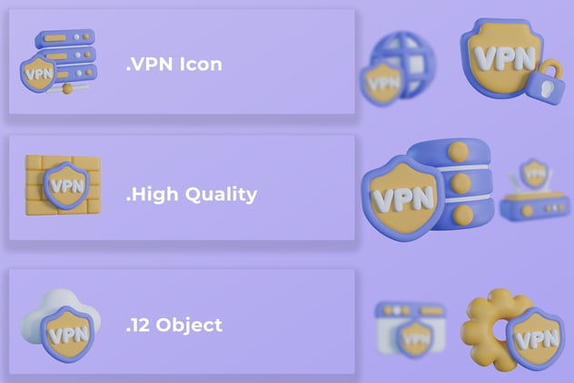 VPN虚拟专用网络3D图标资源包 - PNG派