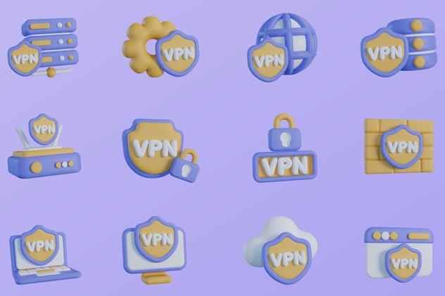 VPN虚拟专用网络3D图标资源包 - PNG派